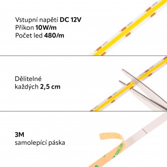 T-led COB LED pásek 12COB10 vnitřní záruka 3 roky Varianta: Teplá bílá