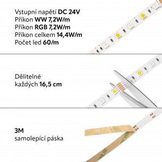 T-led - 24V RGB+WW 14,4W vnitřní LED pásek záruka 3 roky Varianta: 24V RGB+WW 14,4W vnitřní LED pásek záruka 3 roky