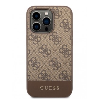 Guess PU 4G Stripe Zadní Kryt pro iPhone 14 Pro Brown