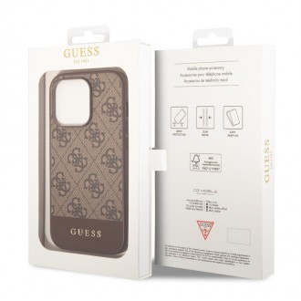 Guess PU 4G Stripe Zadní Kryt pro iPhone 14 Pro Brown