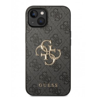 Guess PU 4G Metal Logo Zadní Kryt pro iPhone 15 Grey