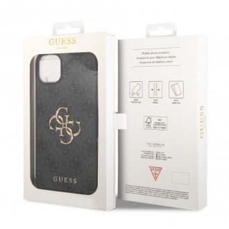 Guess PU 4G Metal Logo Zadní Kryt pro iPhone 15 Grey