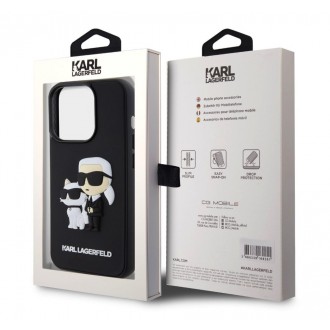Karl Lagerfeld 3D Rubber Karl and Choupette Zadní Kryt pro iPhone 15 Pro Black