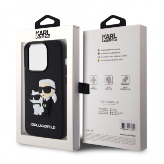 Karl Lagerfeld 3D Rubber Karl and Choupette Zadní Kryt pro iPhone 14 Pro Black