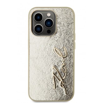 Karl Lagerfeld Wrinkled PU Signature Logo Zadní Kryt pro iPhone 15 Pro Gold