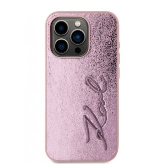 Karl Lagerfeld Wrinkled PU Signature Logo Zadní Kryt pro iPhone 15 Pro Pink