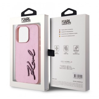 Karl Lagerfeld Wrinkled PU Signature Logo Zadní Kryt pro iPhone 15 Pro Pink