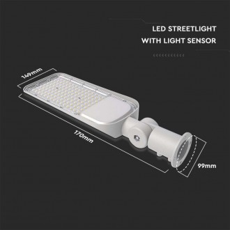 V-TAC LED pouliční svítidlo SAMSUNG Chip Senzor 50W 4000K 100 lm/W šedé Barevná teplota (К): Studená bílá 6400K