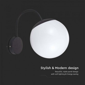 V-TAC Nástěné svítidlo 1xE27 IP44 Matt Black Opal Plastic C Ball Up VT-1223