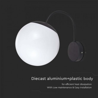 V-TAC Nástěné svítidlo 1xE27 IP44 Matt Black Opal Plastic C Ball Up VT-1223