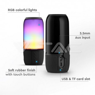 V-TAC BLUETOOTH reproduktor s RGB+W LED světlem-černý SKU8570