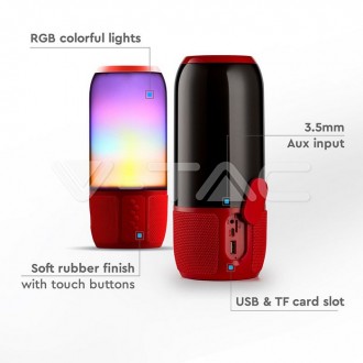 V-TAC BLUETOOTH reproduktor s RGB+W LED světlem-červený