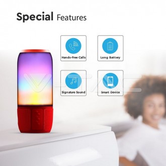 V-TAC BLUETOOTH reproduktor s RGB+W LED světlem-červený