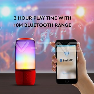 V-TAC BLUETOOTH reproduktor s RGB+W LED světlem-červený