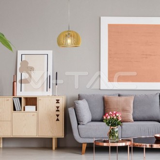 V-TAC Designový lustr E27 kulatý - materiál dřevo, hnedí SKU40531