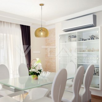 V-TAC Designový lustr E27 kulatý - materiál dřevo, hnedí SKU40531