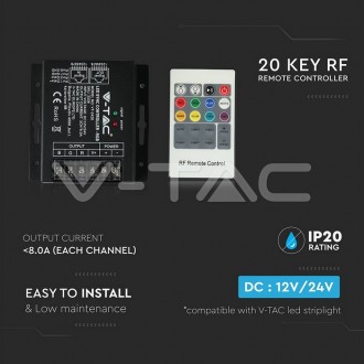 V-TAC LED RGB ovládač stmívač-3 kanály-12V:288W-24V:576W-VT-2420 VT-2420
