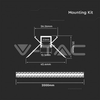 Hliníkový profil pro LED pásky- mléčně bílá-sada 2000mm-VT-8104-V-TAC SKU3362