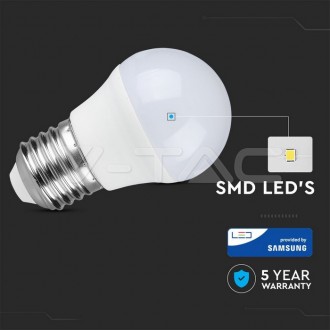 V-TAC LED žárovka E27,7W,600LM,G45 SAMSUNG CHIP,VT-290 barevná teplota (К): studená bílá / 6400K VT-290