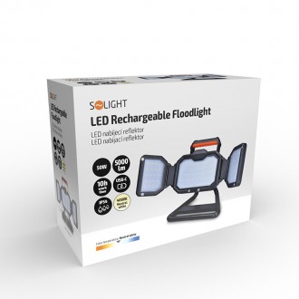 Solight LED reflektor 50W, přenosný, nabíjecí, 5000lm, oranžovo-černý