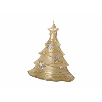 Svíčka STROMEK S HVĚZDAMI V vánoční metalická 15x16cm