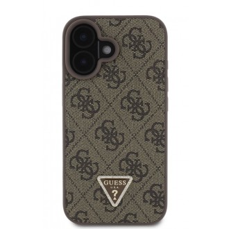 Guess PU 4G Strass Triangle Metal Logo Zadní Kryt pro iPhone 16 Brown