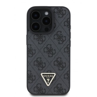 Guess PU 4G Strass Triangle Metal Logo Zadní Kryt pro iPhone 16 Pro Black