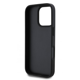 Guess PU 4G Strass Triangle Metal Logo Zadní Kryt pro iPhone 16 Pro Black