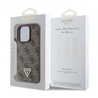 Guess PU 4G Strass Triangle Metal Logo Zadní Kryt pro iPhone 16 Pro Brown