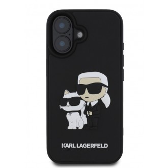 Karl Lagerfeld 3D Rubber Karl and Choupette Zadní Kryt pro iPhone 16 Black