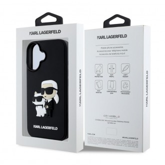 Karl Lagerfeld 3D Rubber Karl and Choupette Zadní Kryt pro iPhone 16 Black