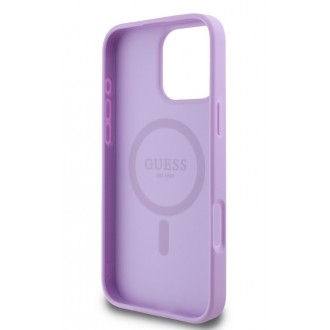 Guess Saffiano Peony Stamp MagSafe Zadní Kryt pro iPhone 16 Pro Purple