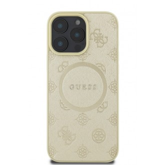 Guess Saffiano Peony Stamp MagSafe Zadní Kryt pro iPhone 16 Pro Gold
