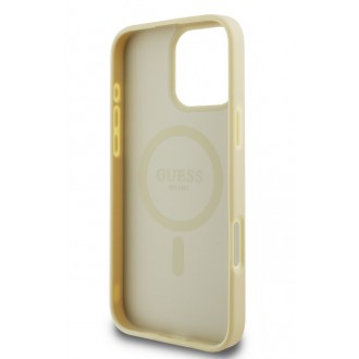 Guess Saffiano Peony Stamp MagSafe Zadní Kryt pro iPhone 16 Pro Gold