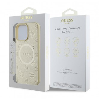 Guess Saffiano Peony Stamp MagSafe Zadní Kryt pro iPhone 16 Pro Gold