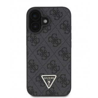 Guess PU 4G Strass Triangle Metal Logo Zadní Kryt + Crossbody Popruh pro iPhone 16 Black