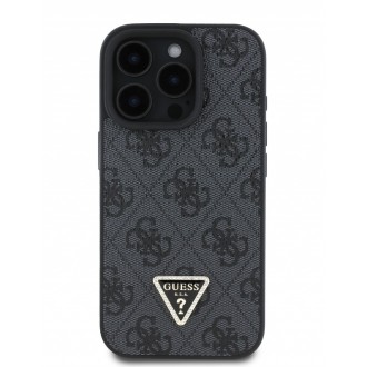Guess PU 4G Strass Triangle Metal Logo Zadní Kryt + Crossbody Popruh pro iPhone 16 Pro Black