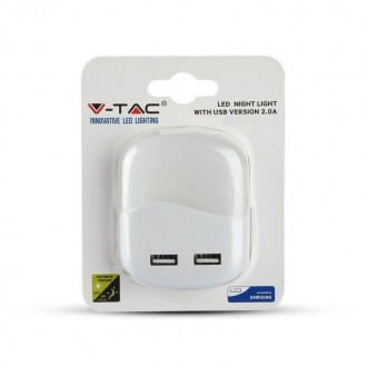 V-TAC LED noční světlo se senzorem 0.4W-10LM-2XUSB-hranaté SKU508