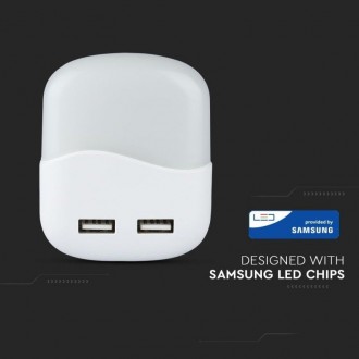 V-TAC LED noční světlo se senzorem 0.4W-10LM-2XUSB-hranaté SKU508