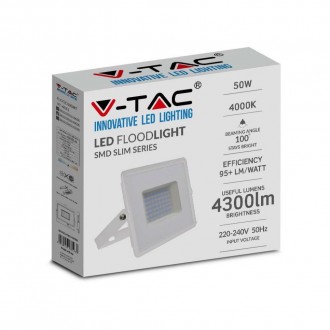 V-TAC Venkovní LED Reflektor 50W 4000K IP65 4300 lm Samsung bílý Barevná teplota (К): Denní bílá 4000K