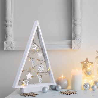 Solight LED dřevěný vánoční stromek s ozdobami, 15LED, přírodní dřevo, 37cm, 2x AA Stupeň krytí (IP): IP20