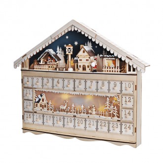Solight LED adventní kalendář - horská chata, 10x LED, 50x40cm, 2x AA Stupeň krytí (IP): IP20