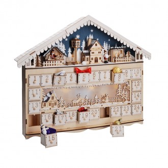 Solight LED adventní kalendář - horská chata, 10x LED, 50x40cm, 2x AA Stupeň krytí (IP): IP20