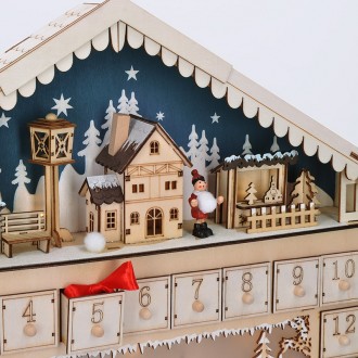 Solight LED adventní kalendář - horská chata, 10x LED, 50x40cm, 2x AA Stupeň krytí (IP): IP20