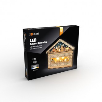 Solight LED adventní kalendář - horská chata, 10x LED, 50x40cm, 2x AA Stupeň krytí (IP): IP20