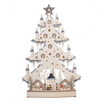 Solight LED dřevěný vánoční stromek s dekoracemi, 23x LED, přírodní barva, 64cm, 2x AA