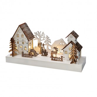 Solight LED vánoční vesnička, 34x17cm, dřevo, 4 LED, 2x AA Stupeň krytí (IP): IP20