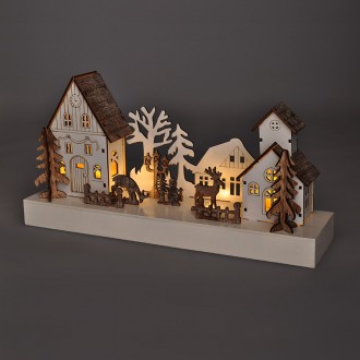 Solight LED vánoční vesnička, 34x17cm, dřevo, 4 LED, 2x AA Stupeň krytí (IP): IP20