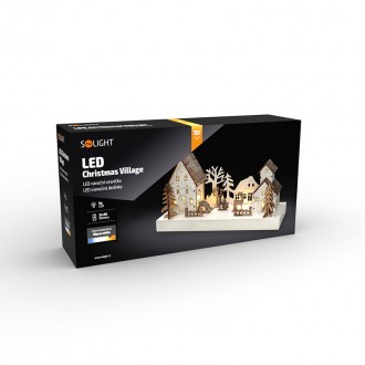 Solight LED vánoční vesnička, 34x17cm, dřevo, 4 LED, 2x AA Stupeň krytí (IP): IP20