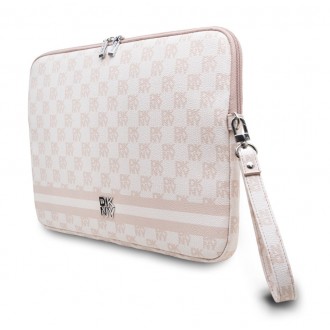DKNY PU Leather Checkered Pattern and Stripe Obal na Notebook 13/14" - růžová
